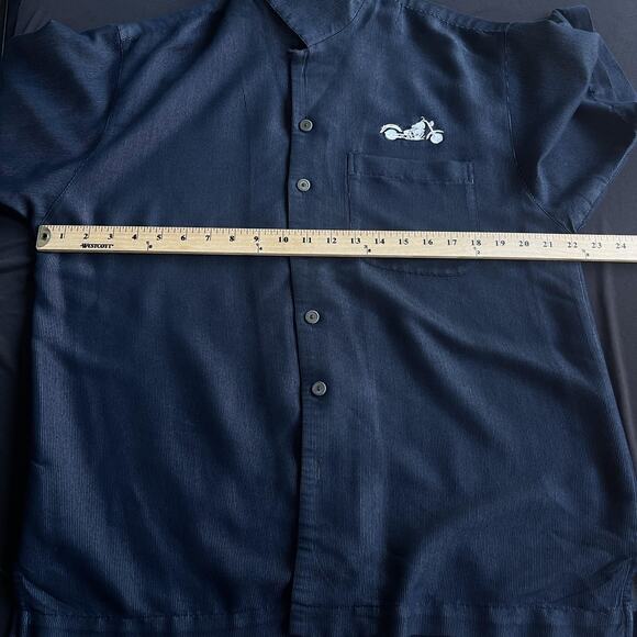 South Bay Shirt Mens Medium Blue Embroidered Motorcycle Camp Button Up Pocket - Picture 6 of 8